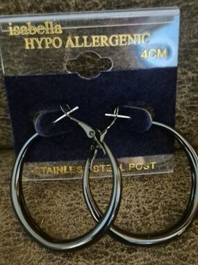 Abella Black Hoop Earrings - Glossy Finish